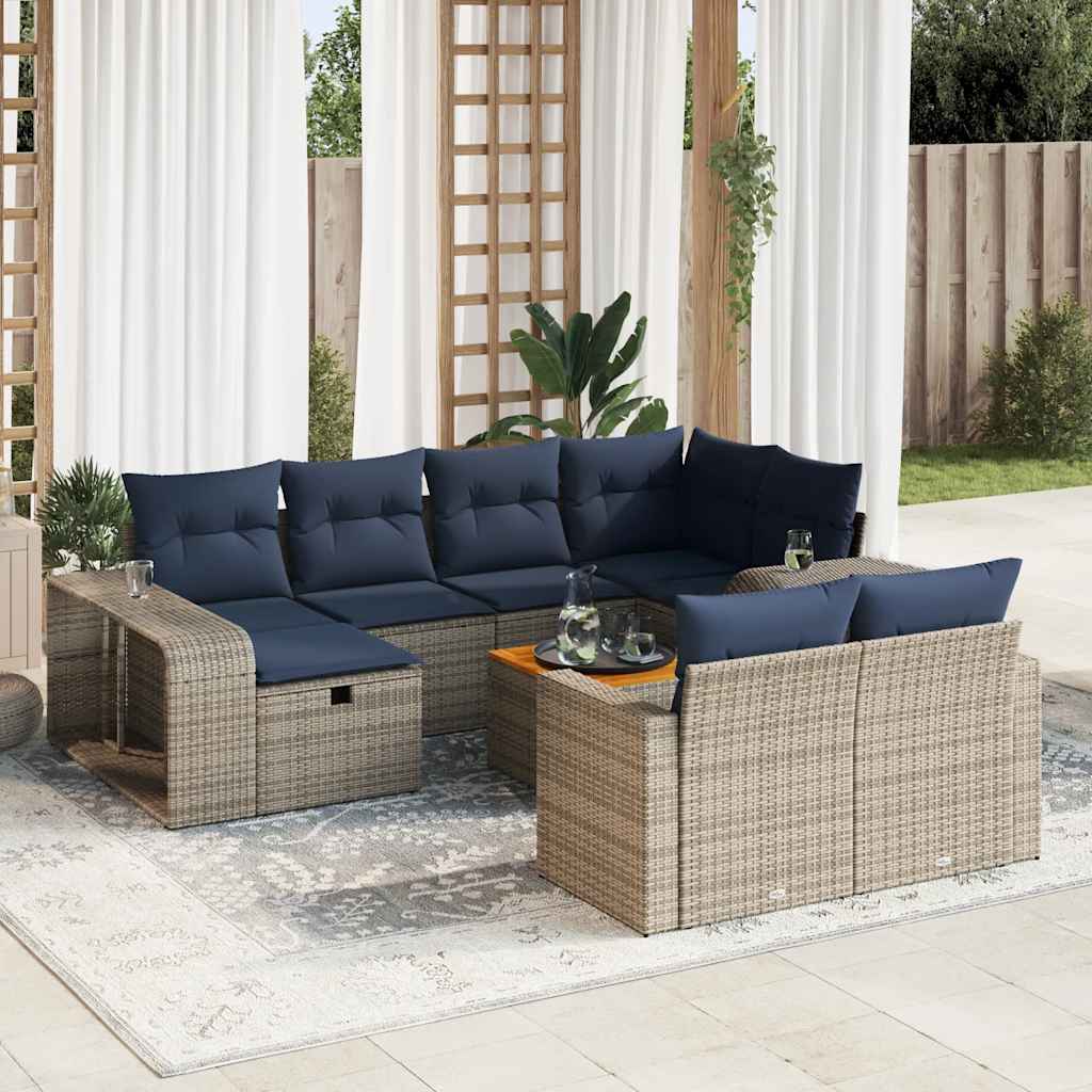 11 Pcs conjunto sofás de jardim c/ almofadões vime PE cinzento