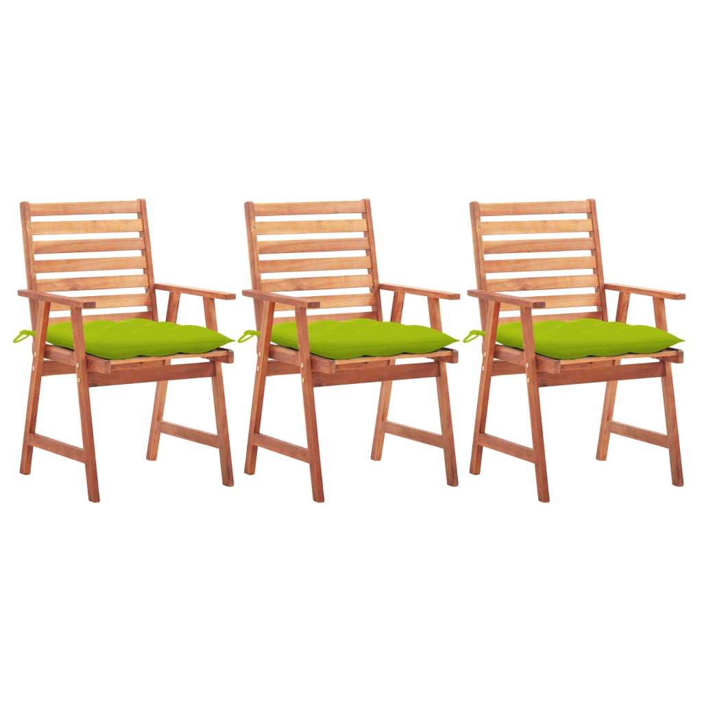 Cadeiras de jantar p/ jardim 3 pcs c/ almofadões acácia maciça