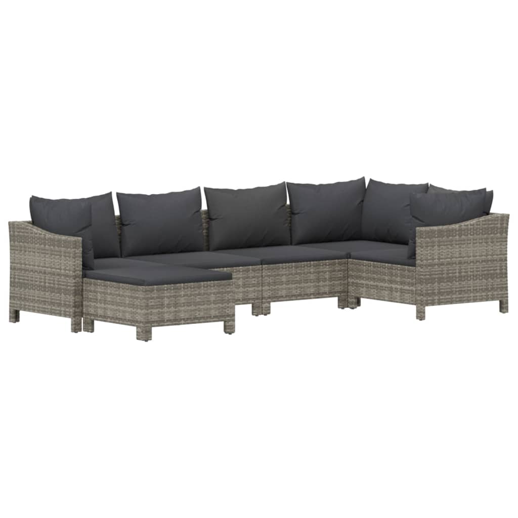 6 Pcs conjunto lounge de jardim c/ almofadões vime PE cinzento