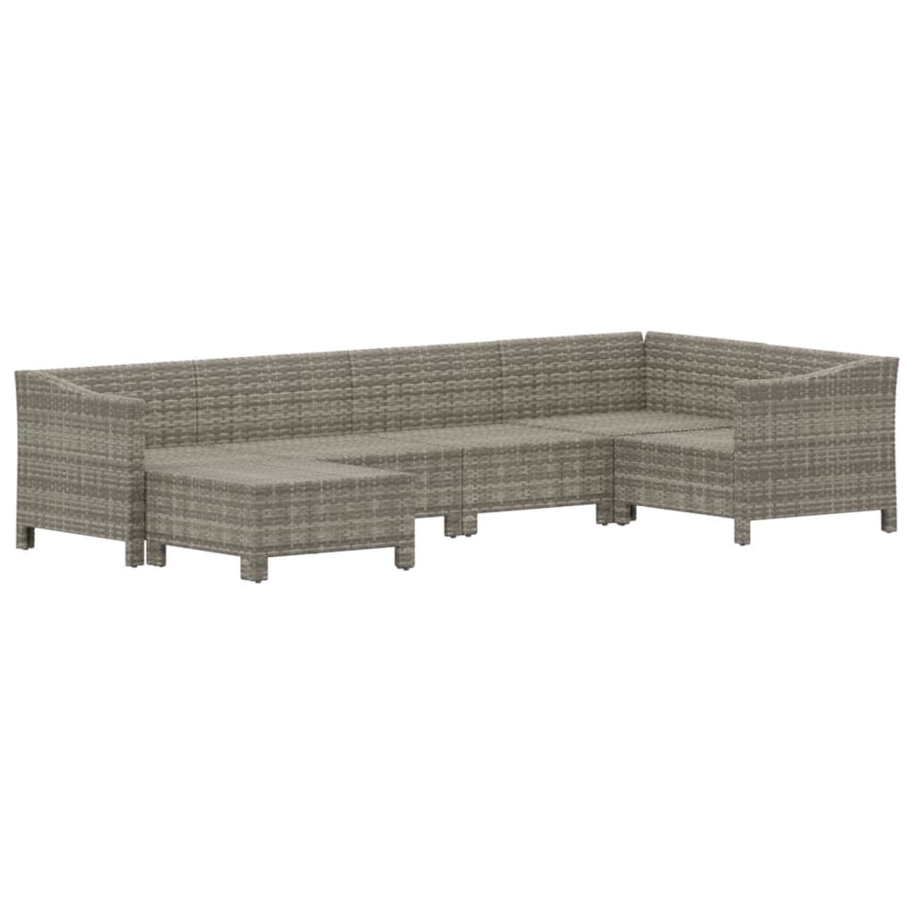 6 Pcs conjunto lounge de jardim c/ almofadões vime PE cinzento