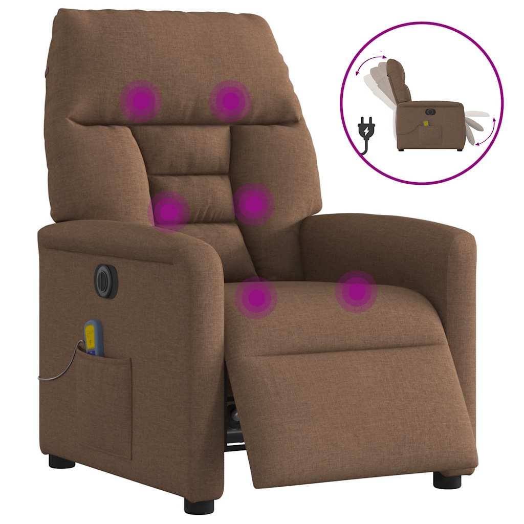 Poltrona de massagens reclinável elétrica tecido castanho