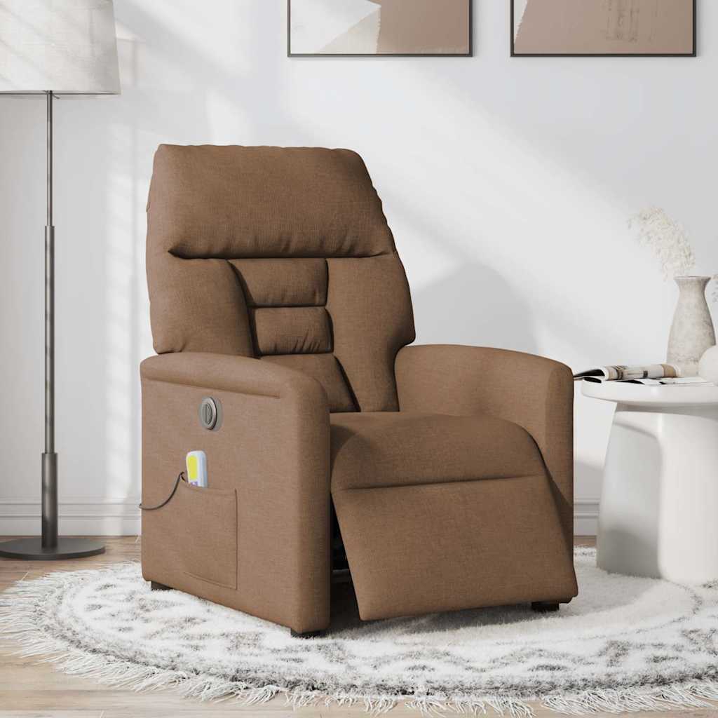 Poltrona de massagens reclinável elétrica tecido castanho