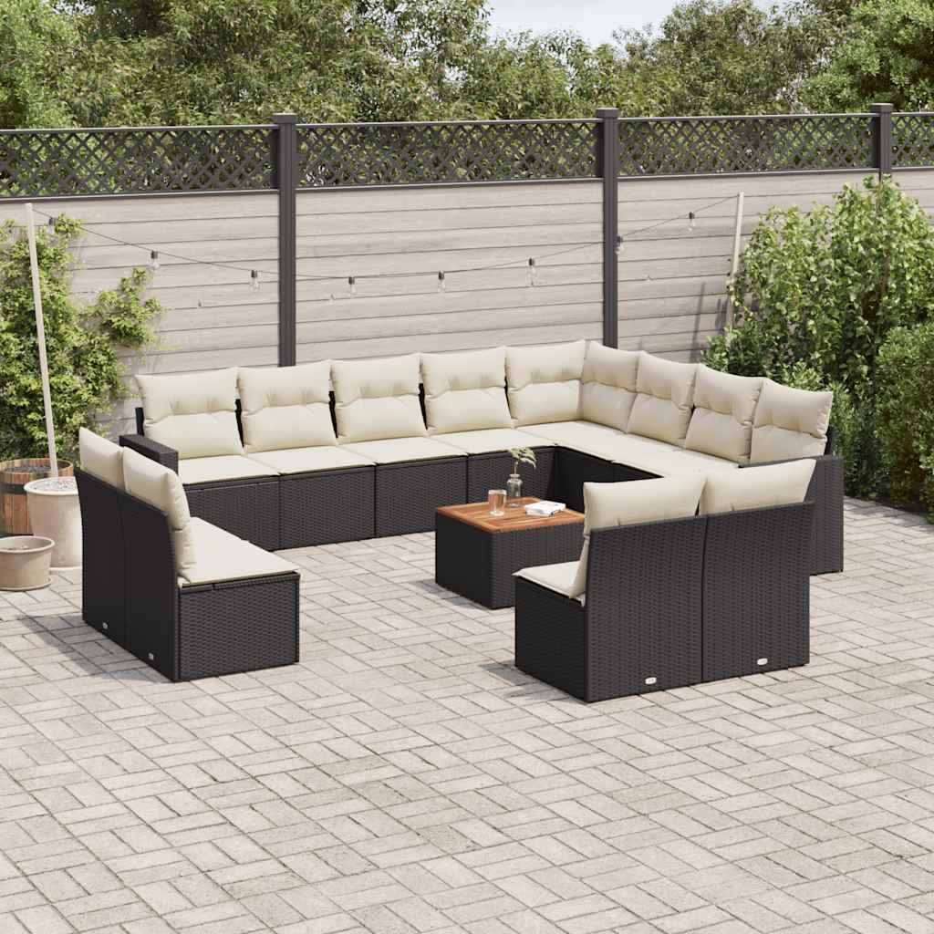 13 Pcs conjunto de sofás de jardim com almofadões vime PE preto