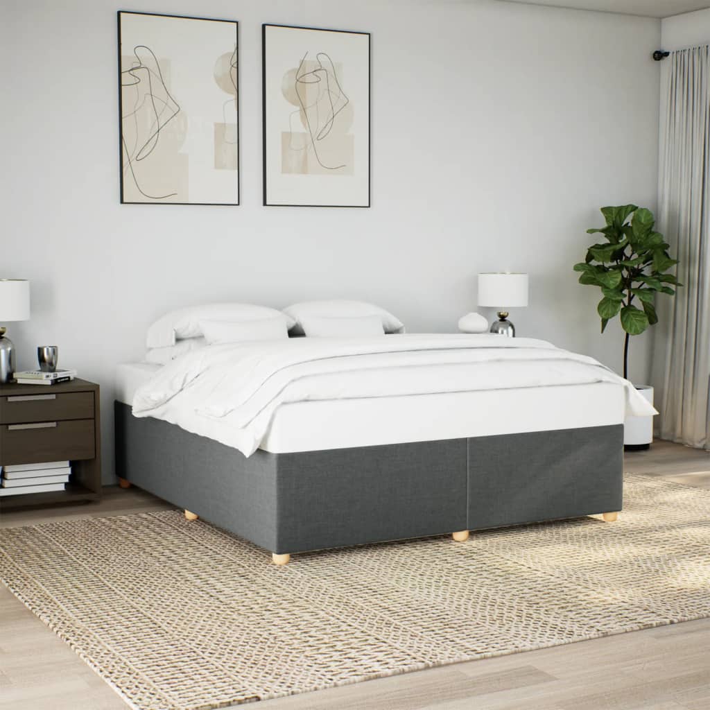 Estrutura de cama sem colchão 200x200 cm tecido cinzento-escuro