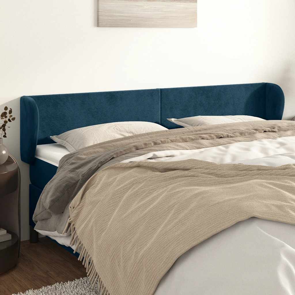 Cabeceira de cama c/ abas veludo 183x23x78/88cm azul-escuro
