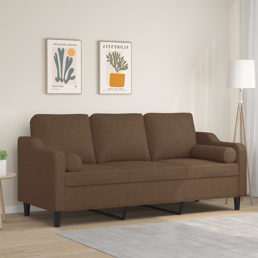 Sofá 3 lugares + almofadas decorativas 180 cm tecido castanho