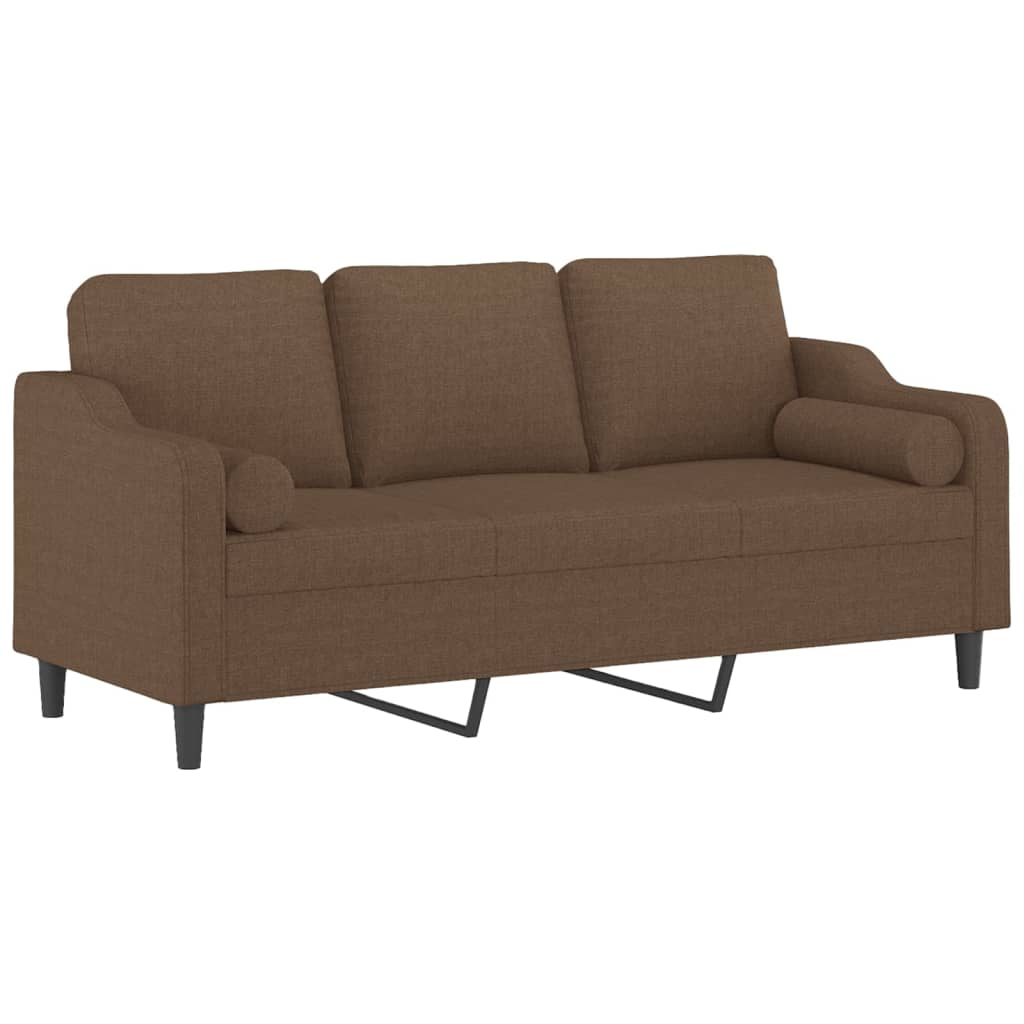Sofá 3 lugares + almofadas decorativas 180 cm tecido castanho