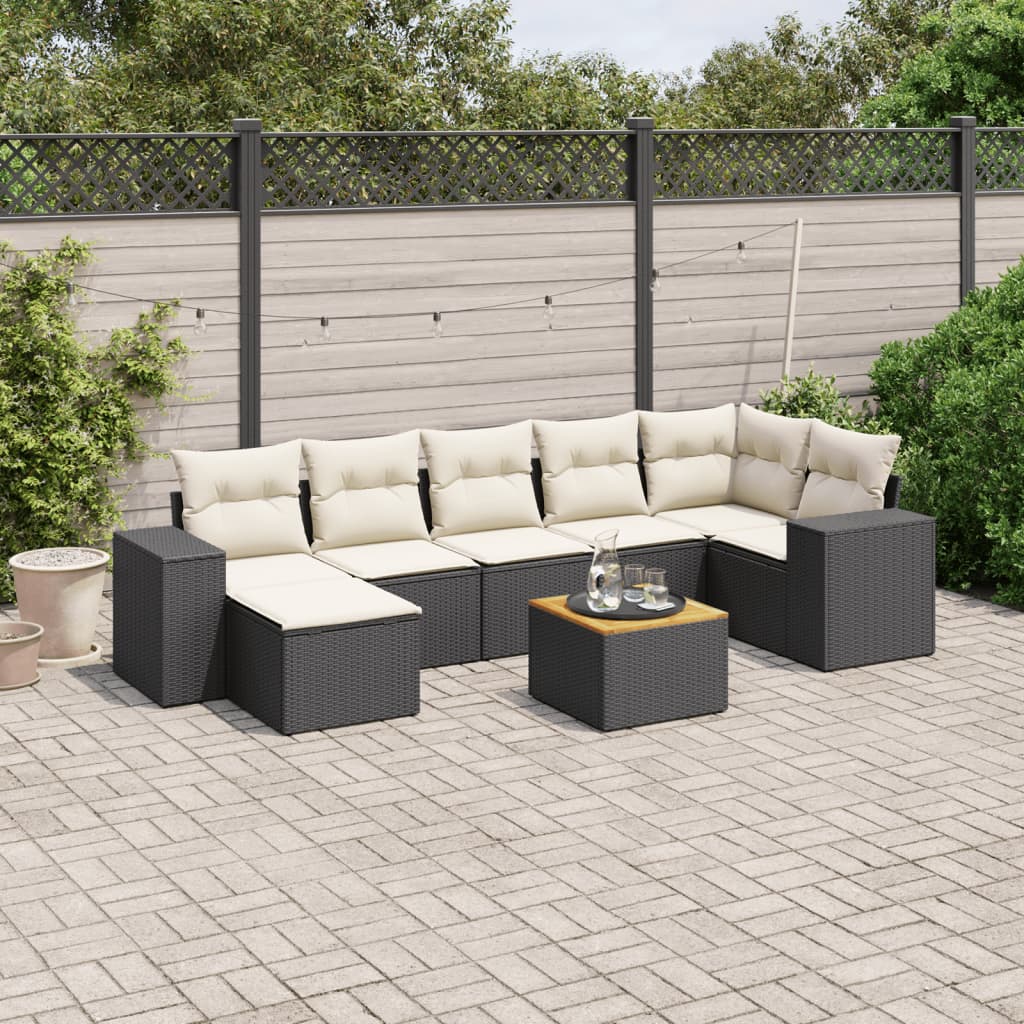 8 Pcs conjunto sofás de jardim com almofadões vime PE preto