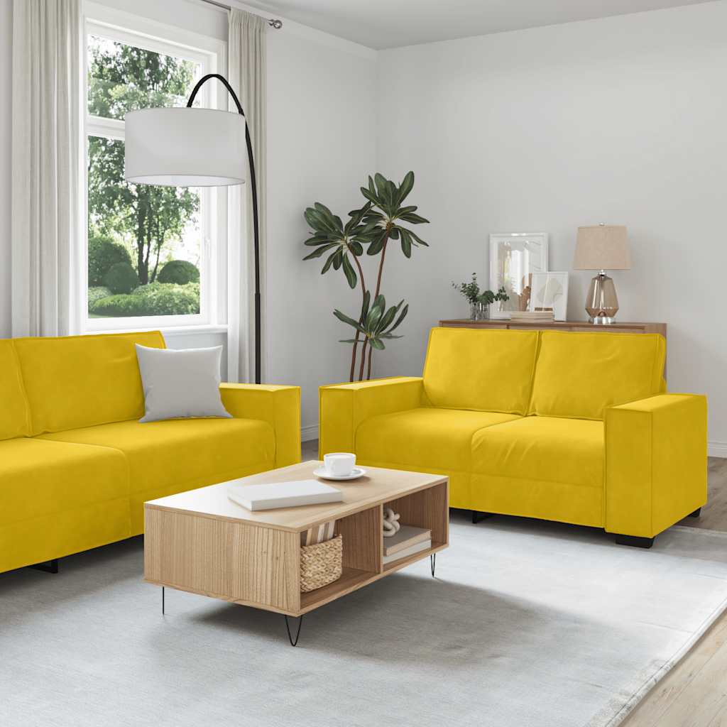 Conjunto de sofá de 2 peças com almofadas em veludo amarelo