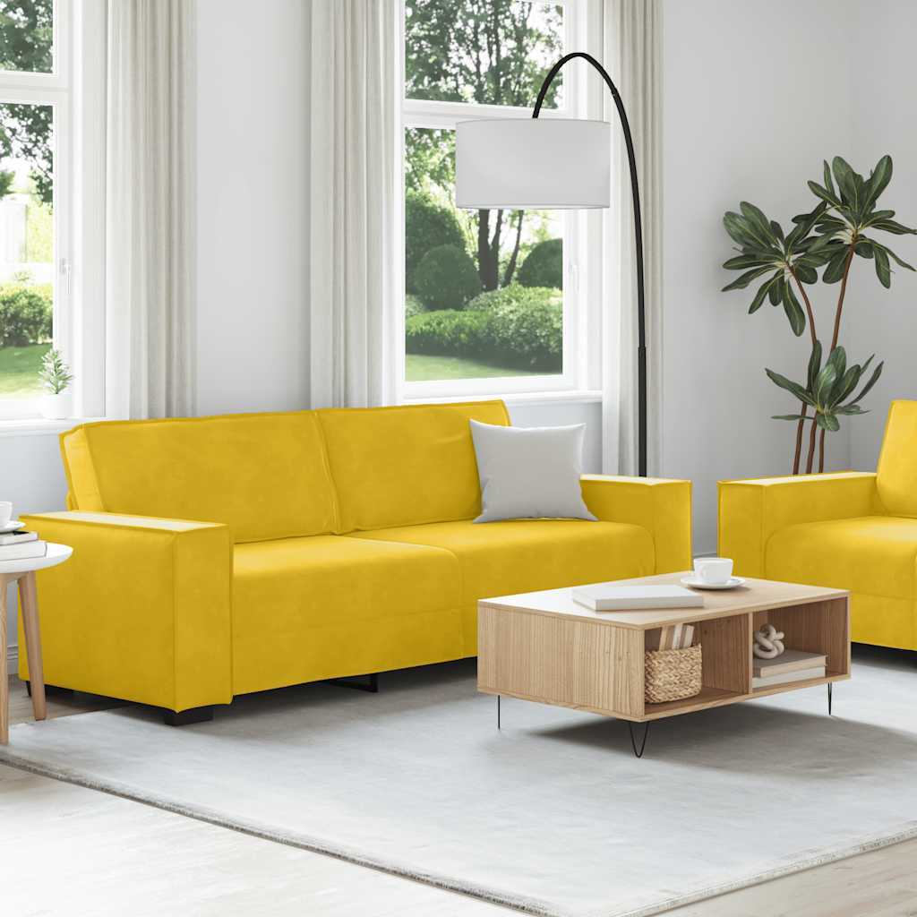 Conjunto de sofá de 2 peças com almofadas em veludo amarelo