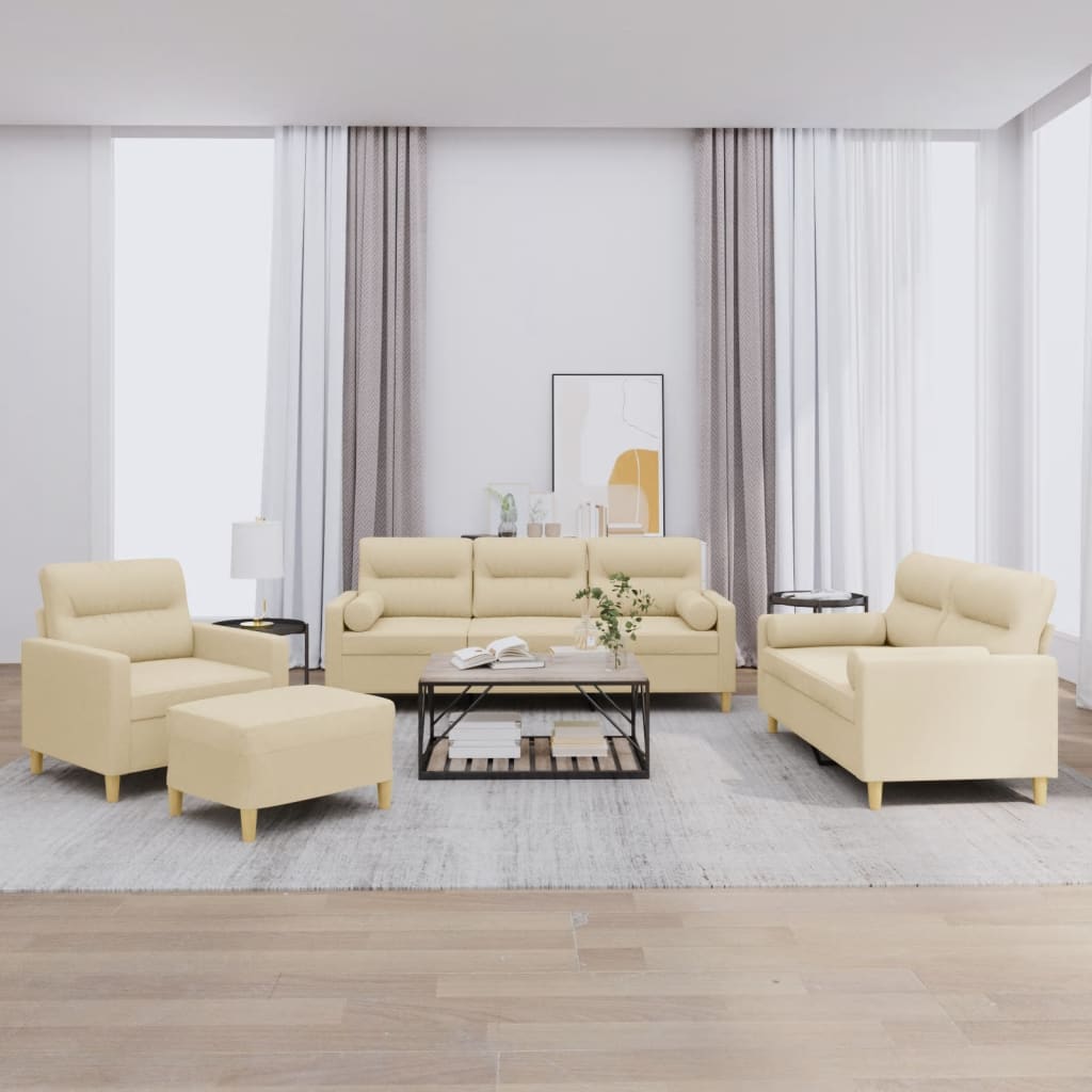 4 Pcs conjunto de sofás com almofadas tecido cor creme