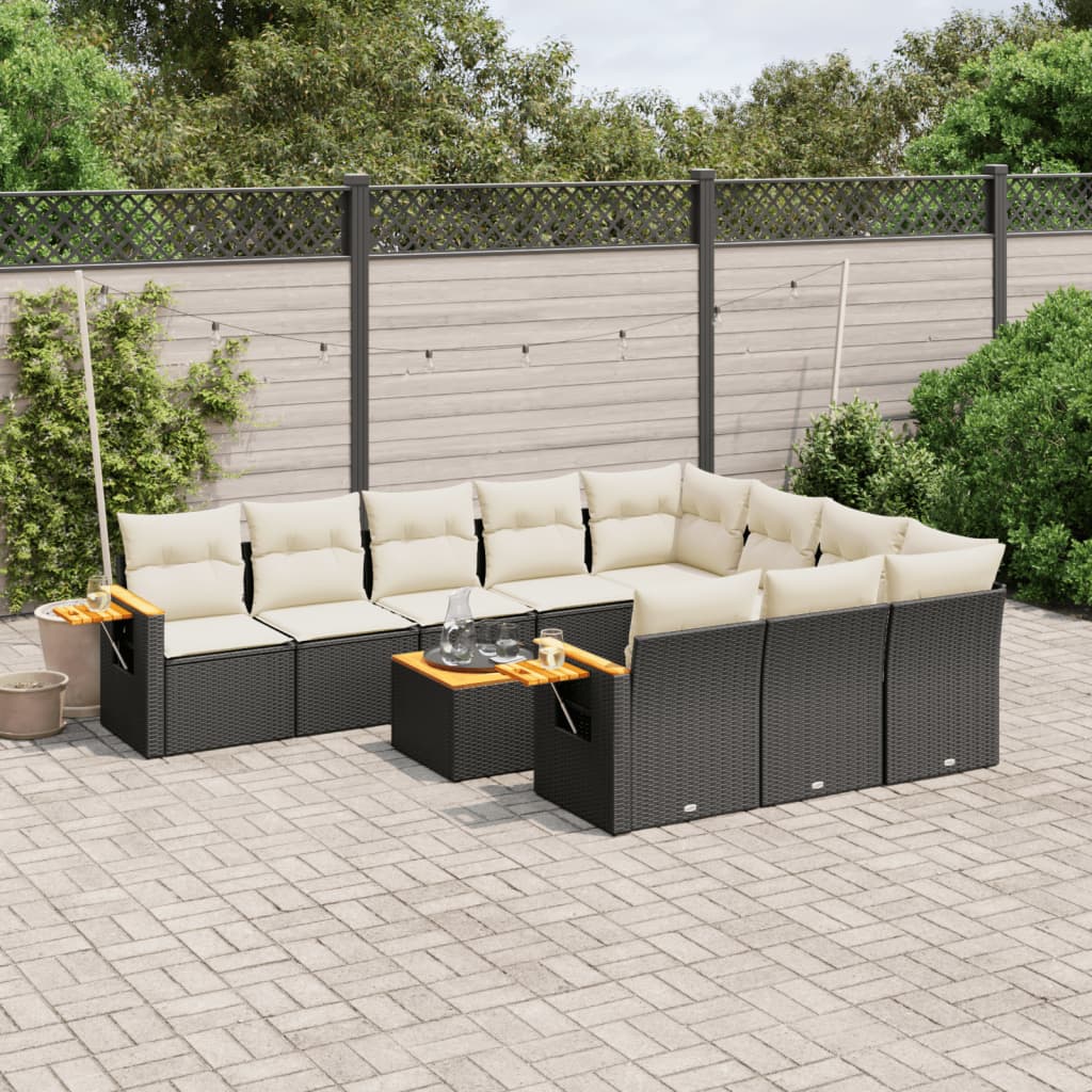 11 Pcs conjunto sofás de jardim c/ almofadões vime PE preto
