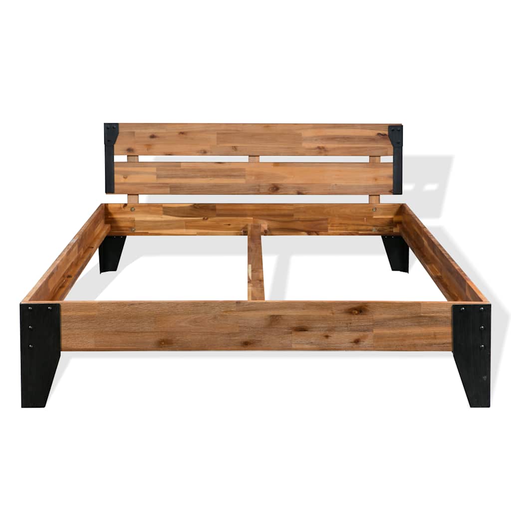 Estrutura de cama 152x203 cm madeira de acácia maciça e aço