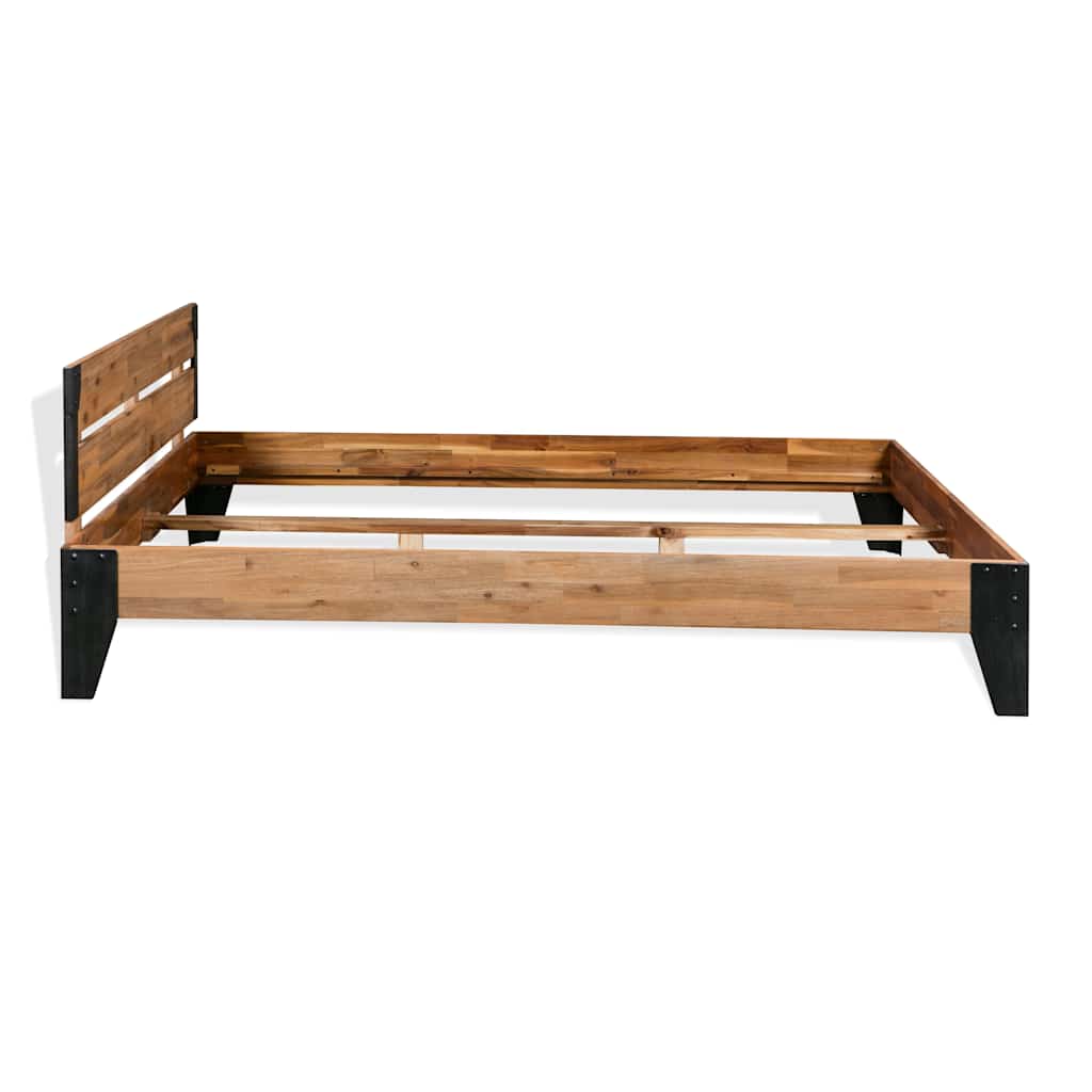 Estrutura de cama 152x203 cm madeira de acácia maciça e aço