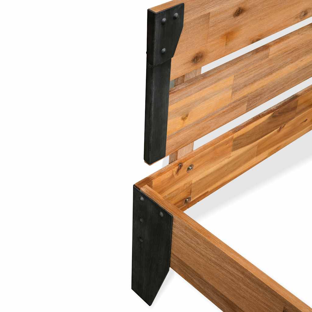 Estrutura de cama 152x203 cm madeira de acácia maciça e aço