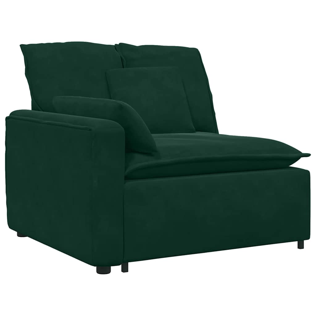 Sofá modular com pufes e almofadas veludo verde-escuro