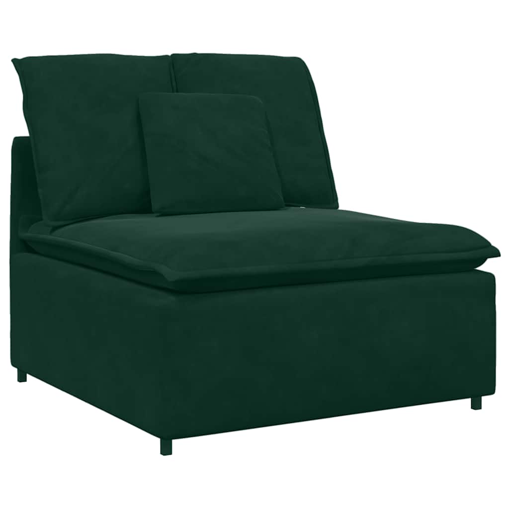Sofá modular com pufes e almofadas veludo verde-escuro