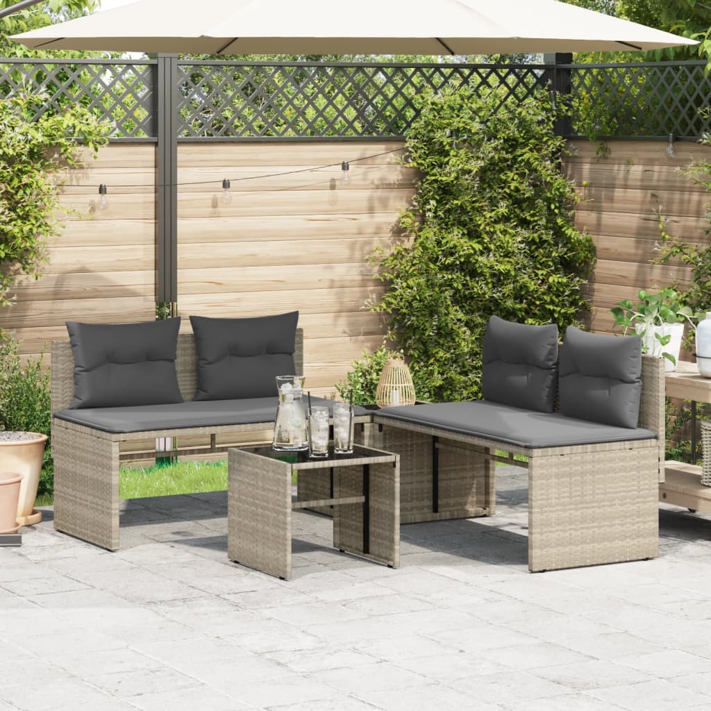 4 Pcs conj. sofás jardim c/ almofadões vime PE cinzento-claro