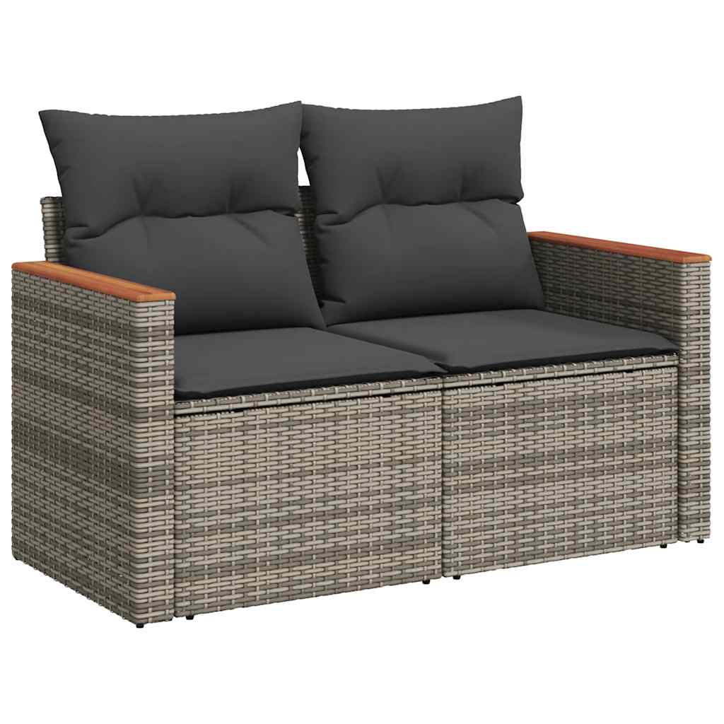 7 Pcs conjunto sofás jardim almofadões vime PE/acácia cinzento