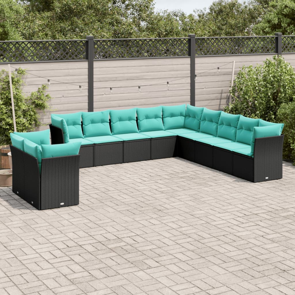 Conjunto de sofá de jardim com 11 peças e almofadas em rattan sintético preto