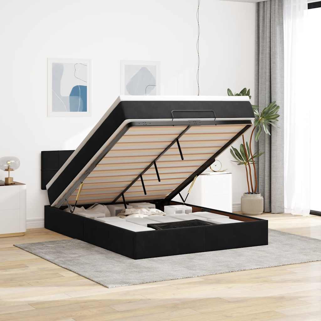 Estrutura de cama otomana com colchão 140x190 cm veludo preto