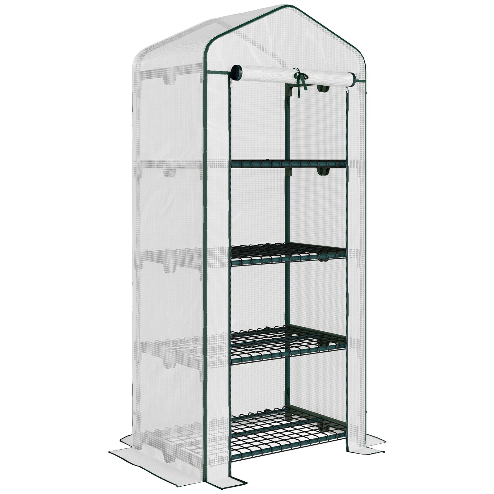 Estufa de Jardim com 4 Prateleiras e Cobertura de PE Estufa de Aço para Cultivo de Plantas Flores 70x50x160cm Branco