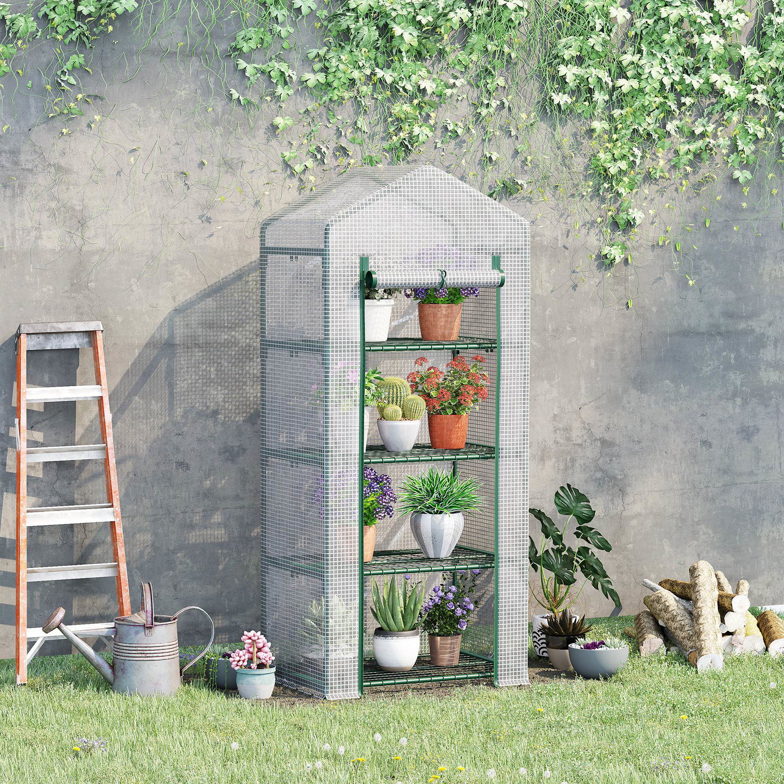 Estufa de Jardim com 4 Prateleiras e Cobertura de PE Estufa de Aço para Cultivo de Plantas Flores 70x50x160cm Branco