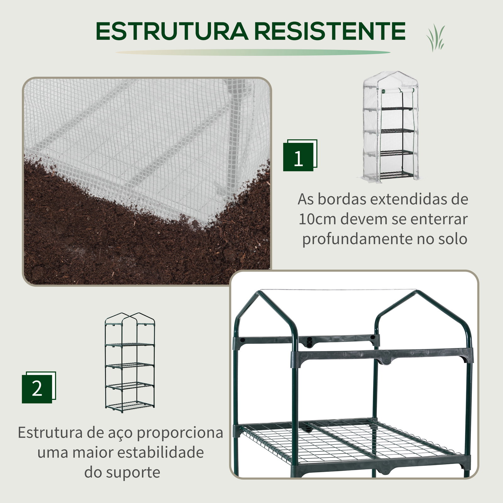 Estufa de Jardim com 4 Prateleiras e Cobertura de PE Estufa de Aço para Cultivo de Plantas Flores 70x50x160cm Branco