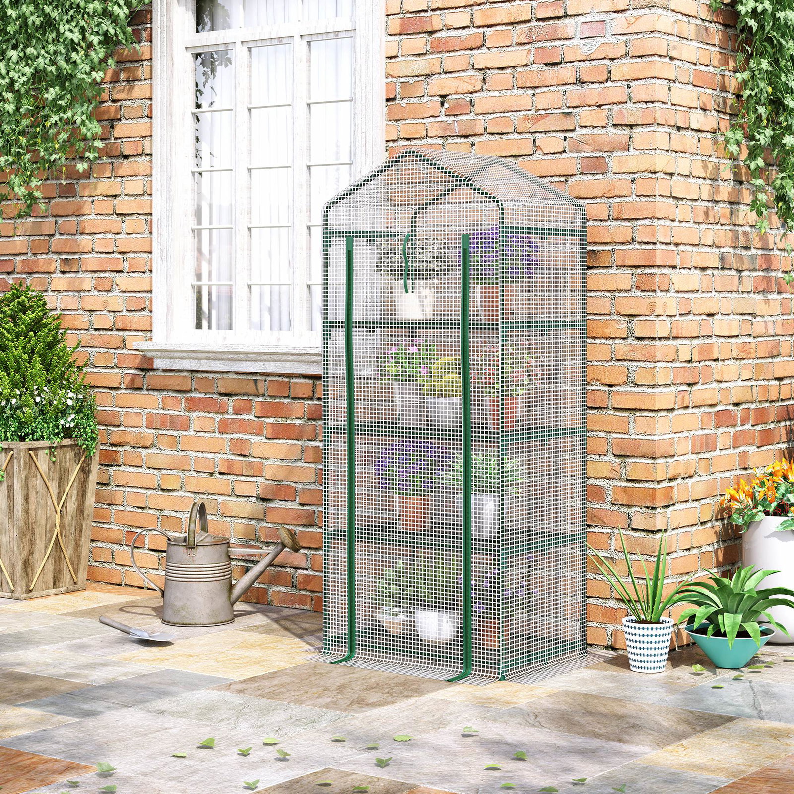 Estufa de Jardim com 4 Prateleiras e Cobertura de PE Estufa de Aço para Cultivo de Plantas Flores 70x50x160cm Branco