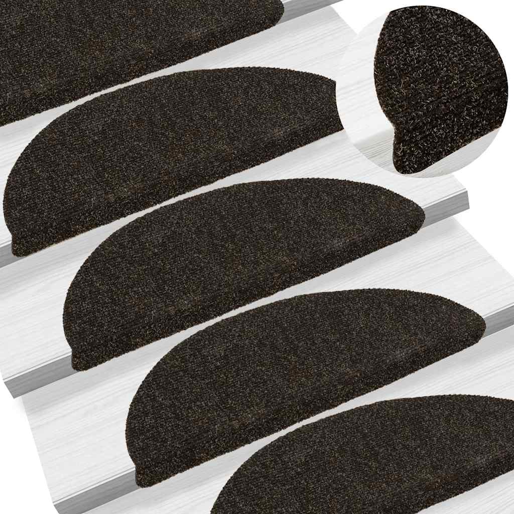 Tapetes de escada autoadesivos 15 peças 56x17x3 cm marrom escuro semicircular