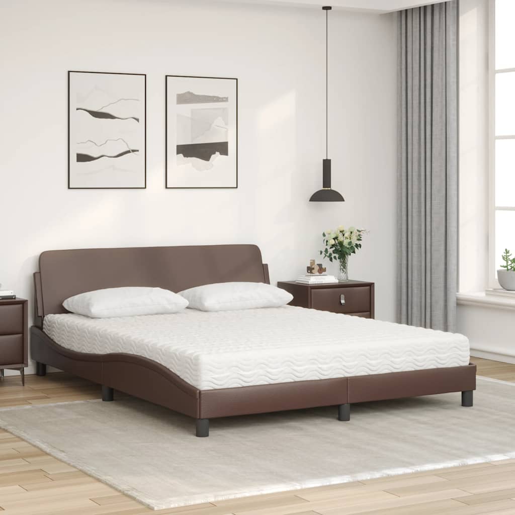 Cama com colchão dover 160x200 cm couro artificial castanho