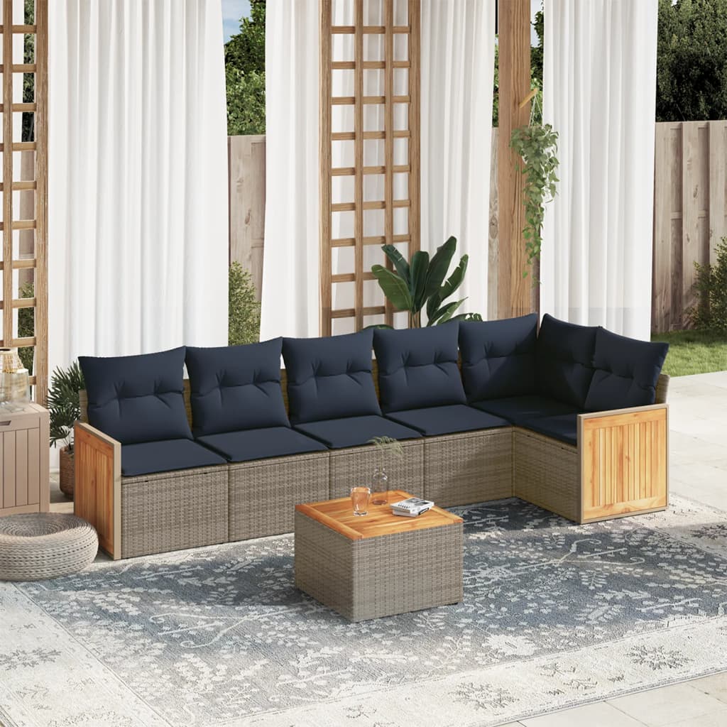Conjunto de sofá de jardim com 7 peças e almofadas em rattan sintético cinza