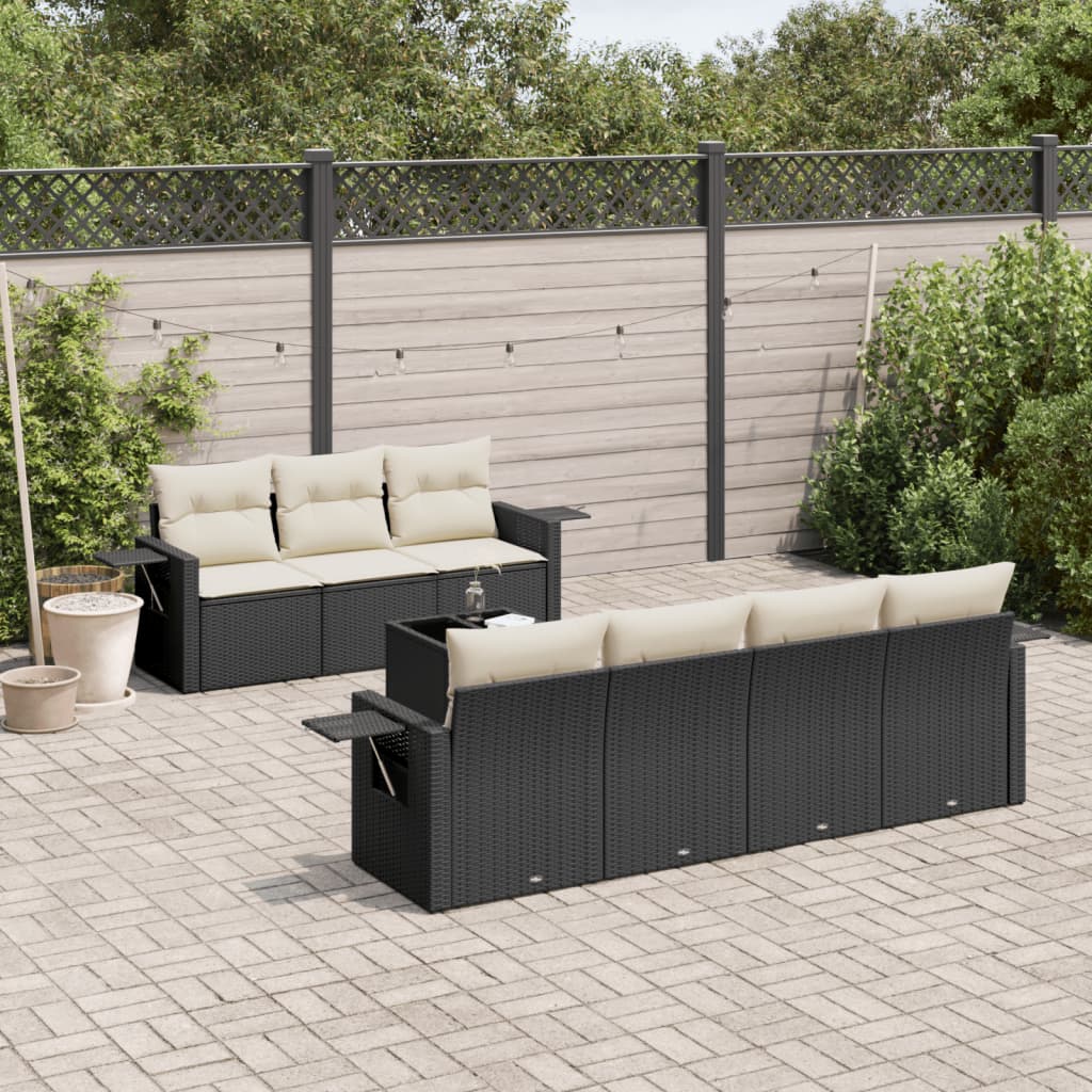 8 Pcs conjunto sofás de jardim com almofadões vime PE preto