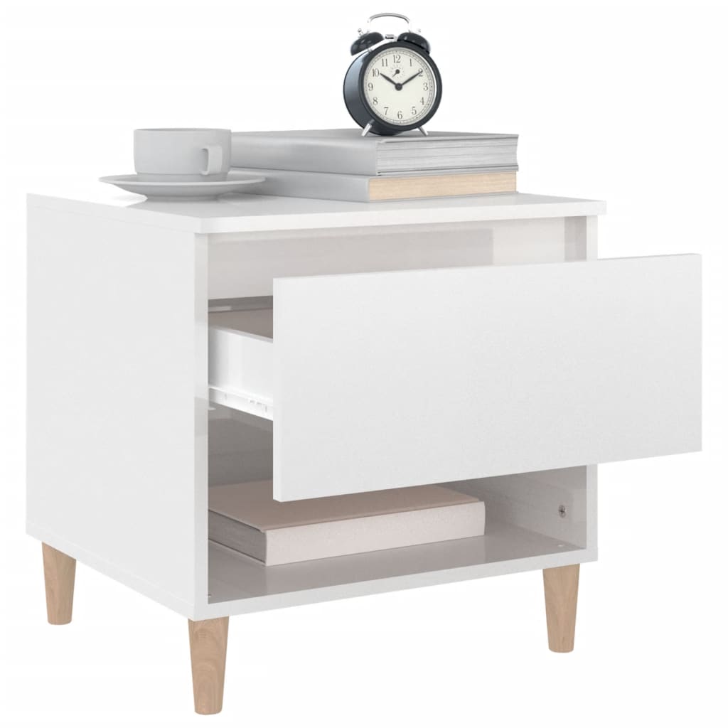 Mesas cabeceira 2 pcs 50x46x50cm deriv.madeira branco brilhante