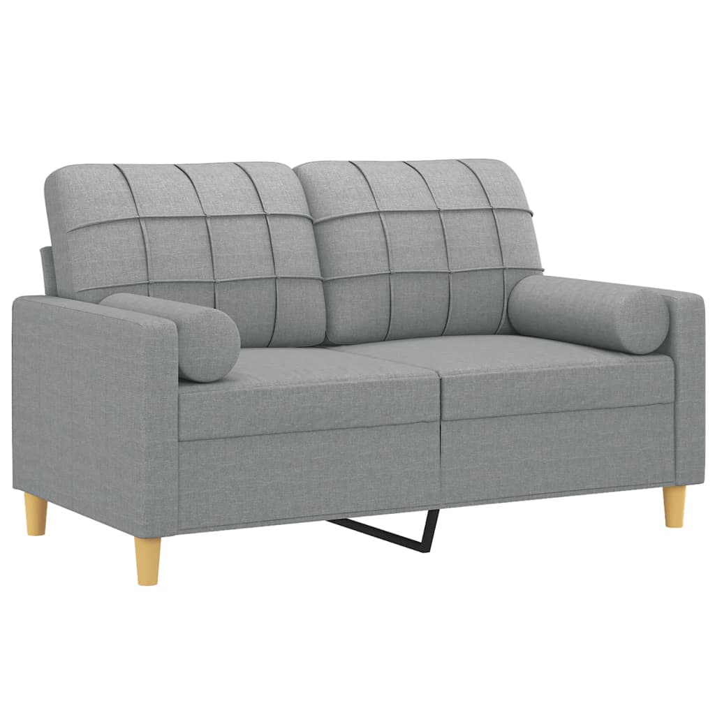 Sofá 2 lugares + almofadas decorativas 120cm tecido cinza-claro
