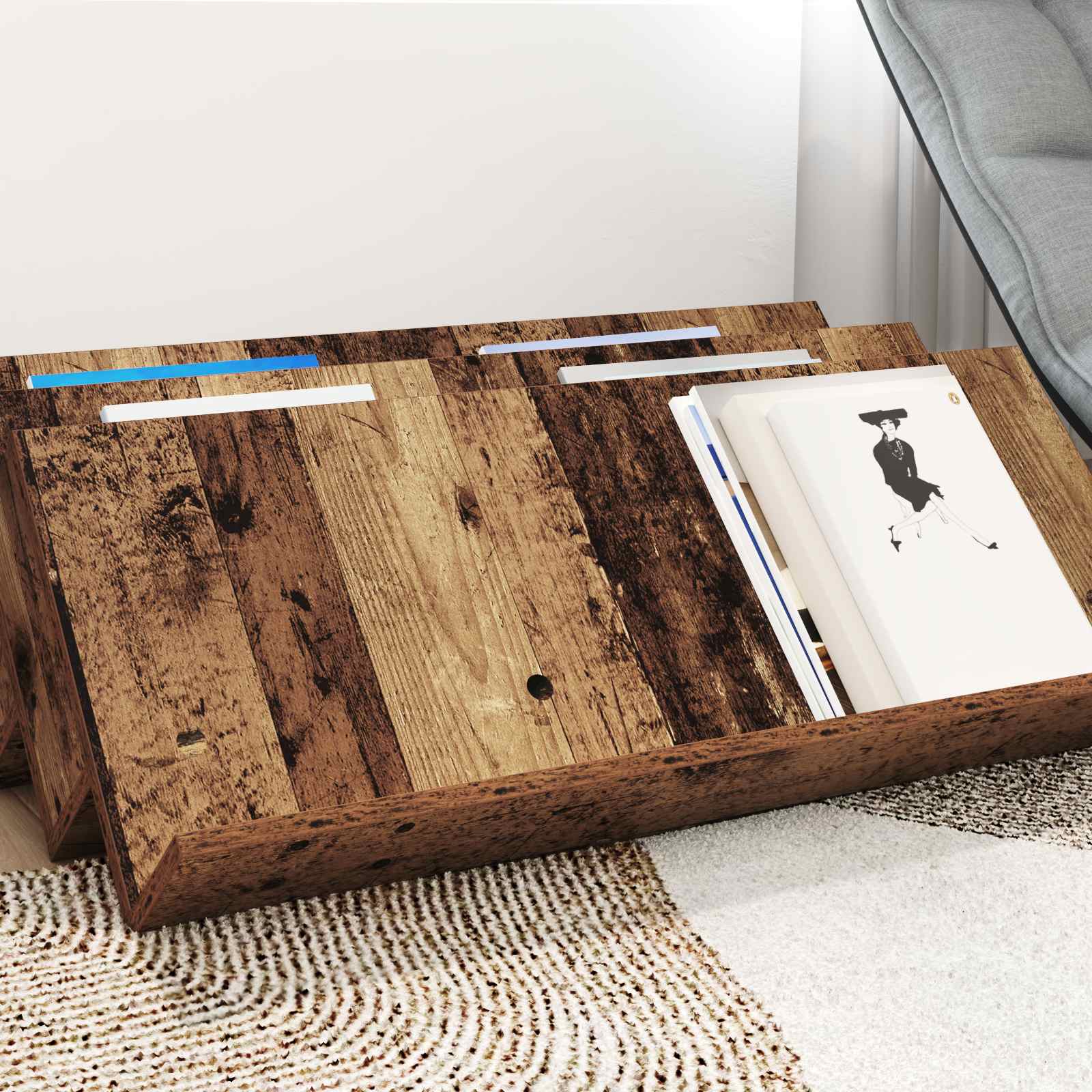 Estante de revistas madeira antiga 90 x 53 x 28,5 cm