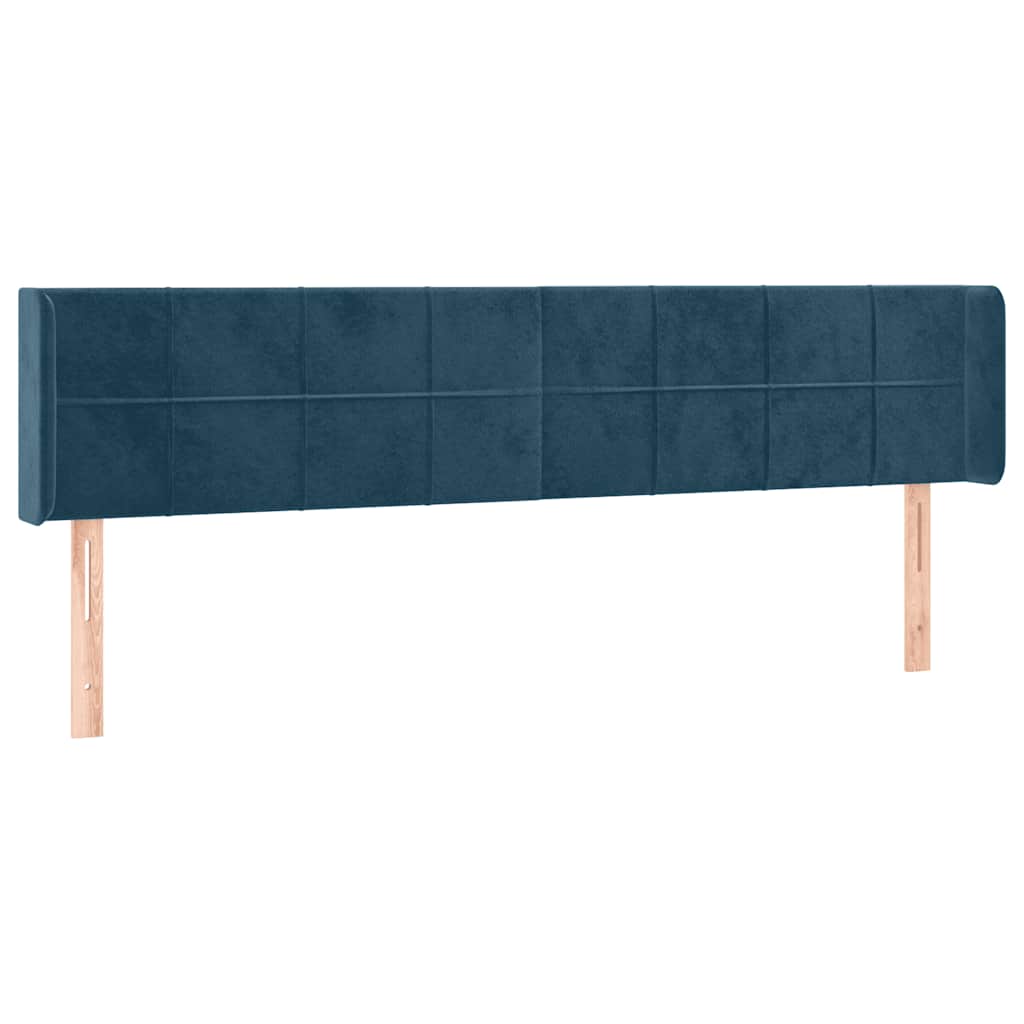 Cabeceira cama c/ luzes LED veludo 183x16x78/88 cm azul-escuro