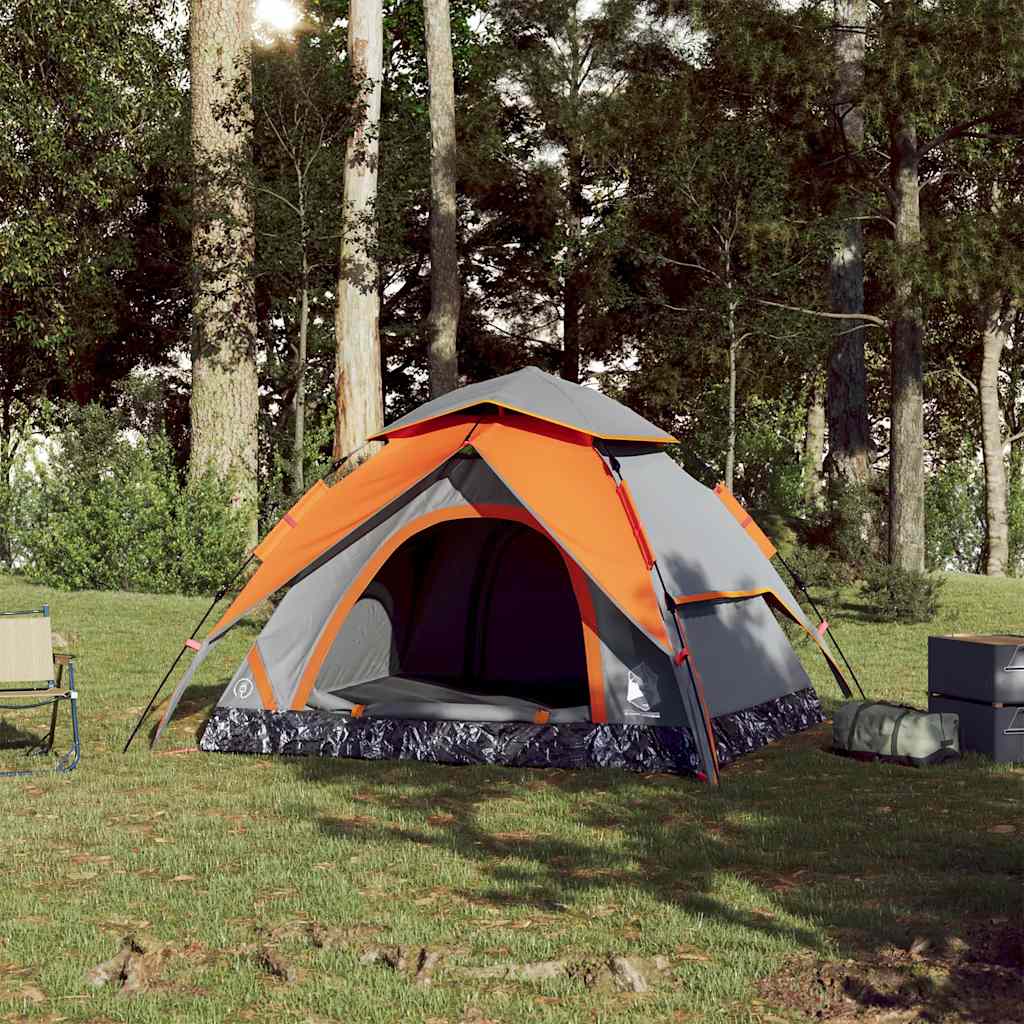 Tenda campismo cúpula 3 pessoas libertação rápida cinza/laranja
