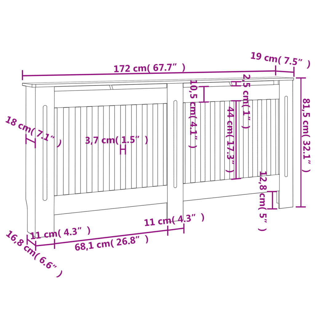 Coberturas de radiador 2 pcs derivados madeira 172 cm branco