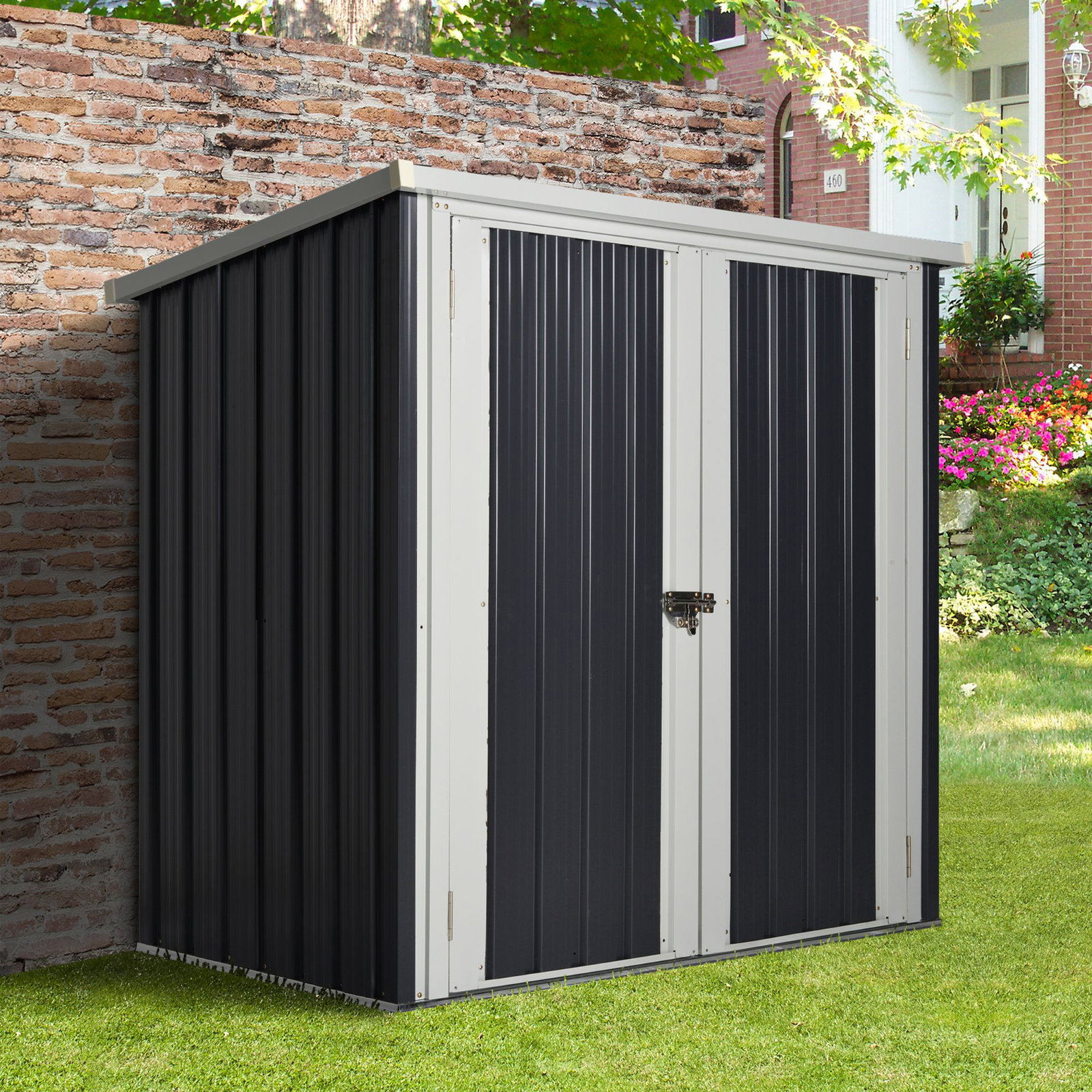 Abrigo de jardim 1,26 m² de aço galvanizado com 2 portas para armazenamento de ferramentas 147x86x134 cm preto