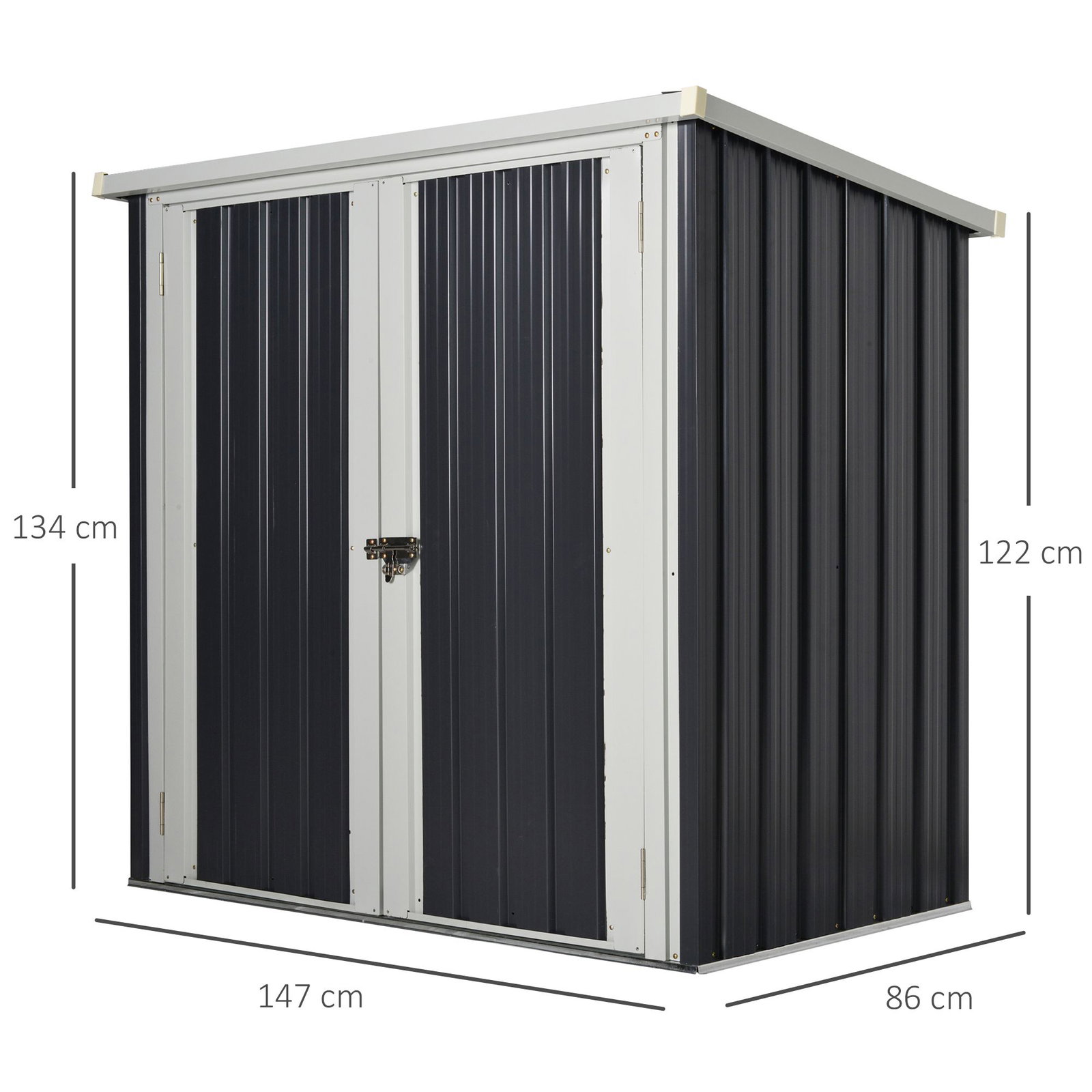 Abrigo de jardim 1,26 m² de aço galvanizado com 2 portas para armazenamento de ferramentas 147x86x134 cm preto