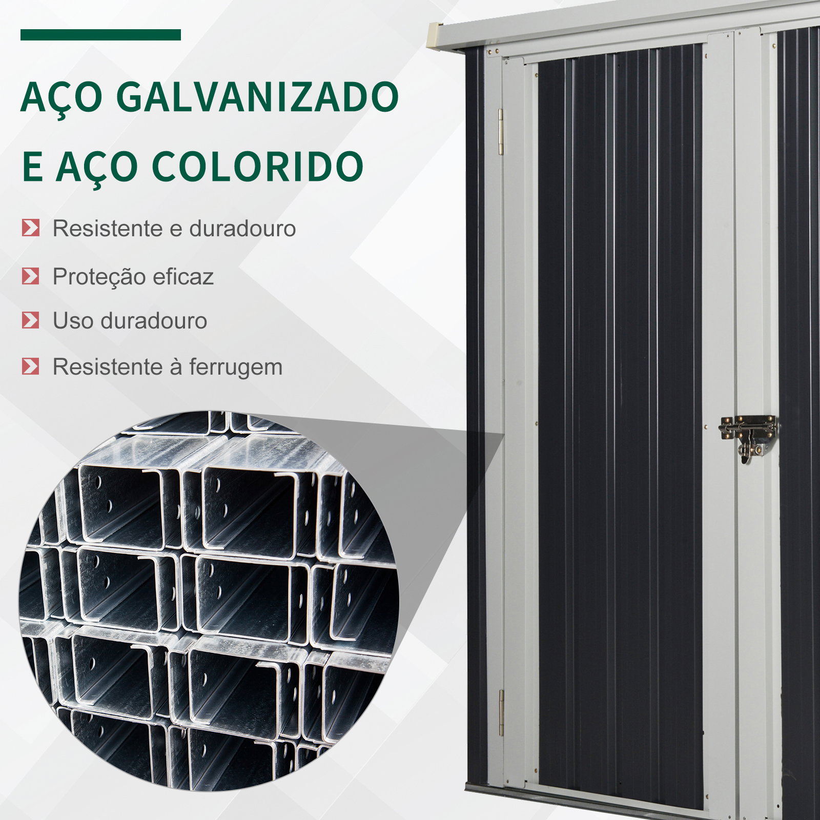 Abrigo de jardim 1,26 m² de aço galvanizado com 2 portas para armazenamento de ferramentas 147x86x134 cm preto
