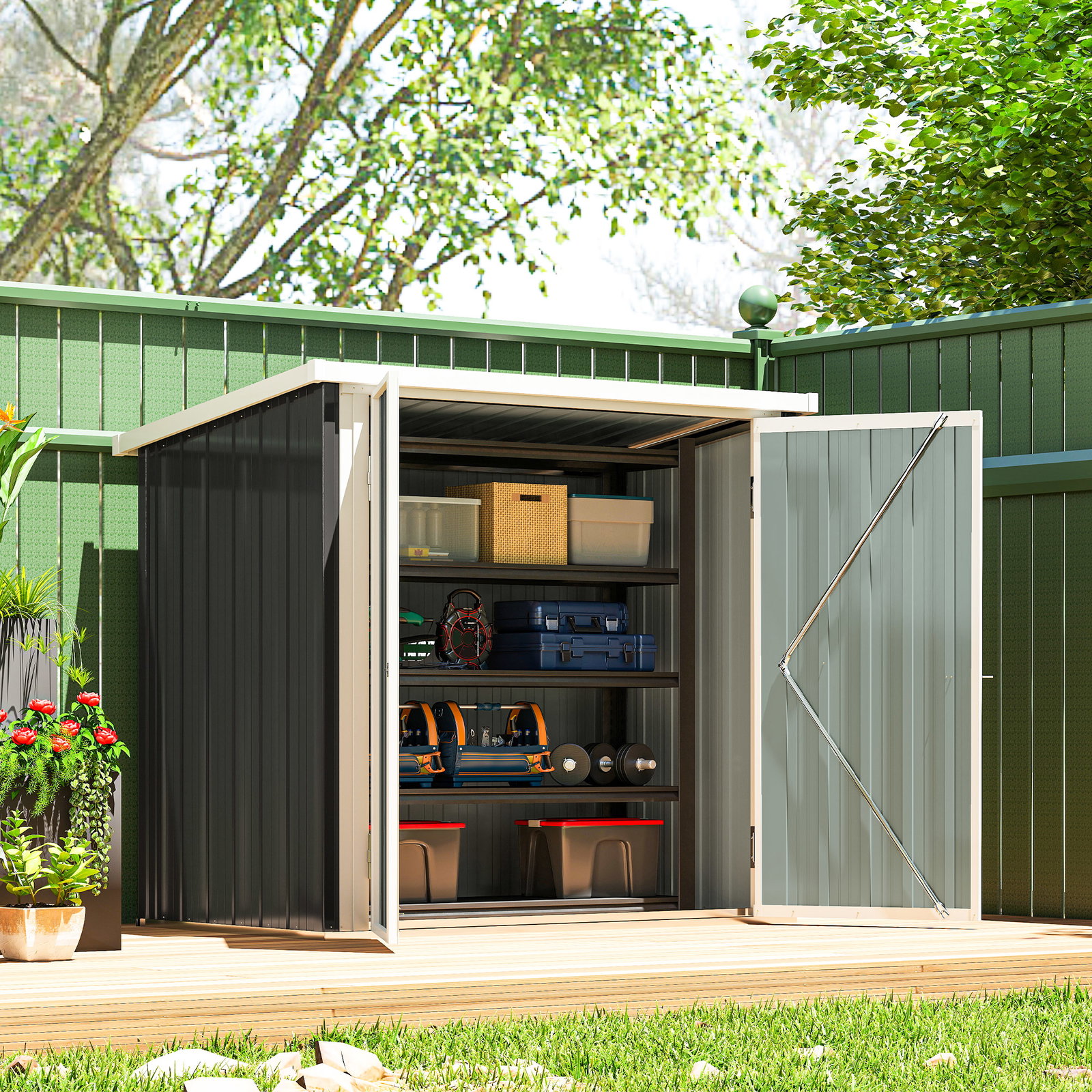 Abrigo de jardim 1,26 m² de aço galvanizado com 2 portas para armazenamento de ferramentas 147x86x134 cm preto