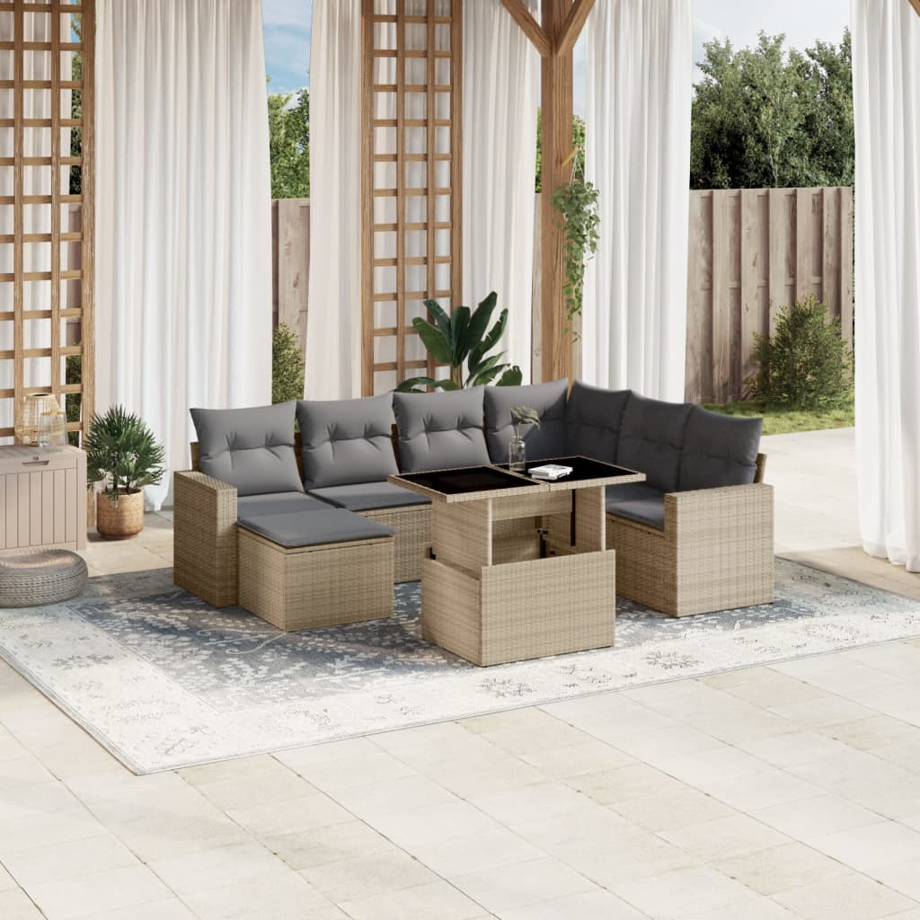 8 Pcs conjunto de sofás p/ jardim com almofadões vime PE bege