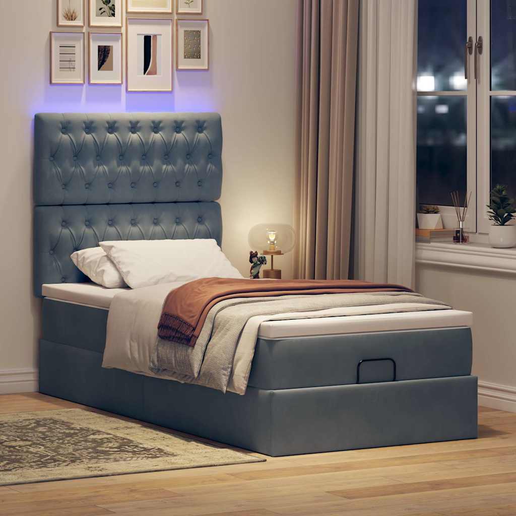 Estrutura cama otomana colchões 80x200cm veludo cinzento escuro