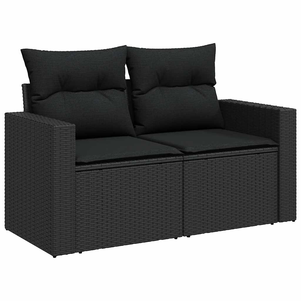 11 Pcs conjunto sofás de jardim c/ almofadões vime PE preto