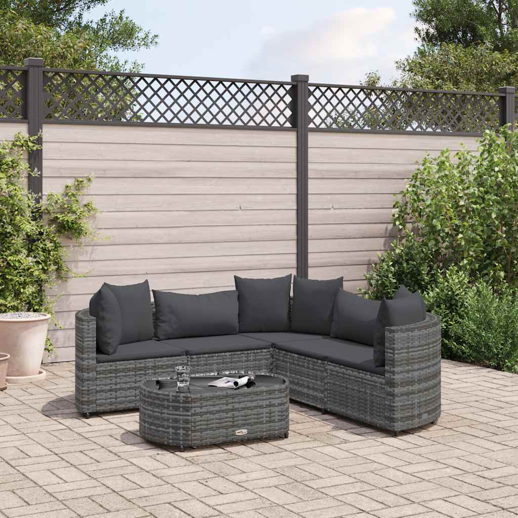 6 Pcs conjunto sofás de jardim com almofadões vime cinzento