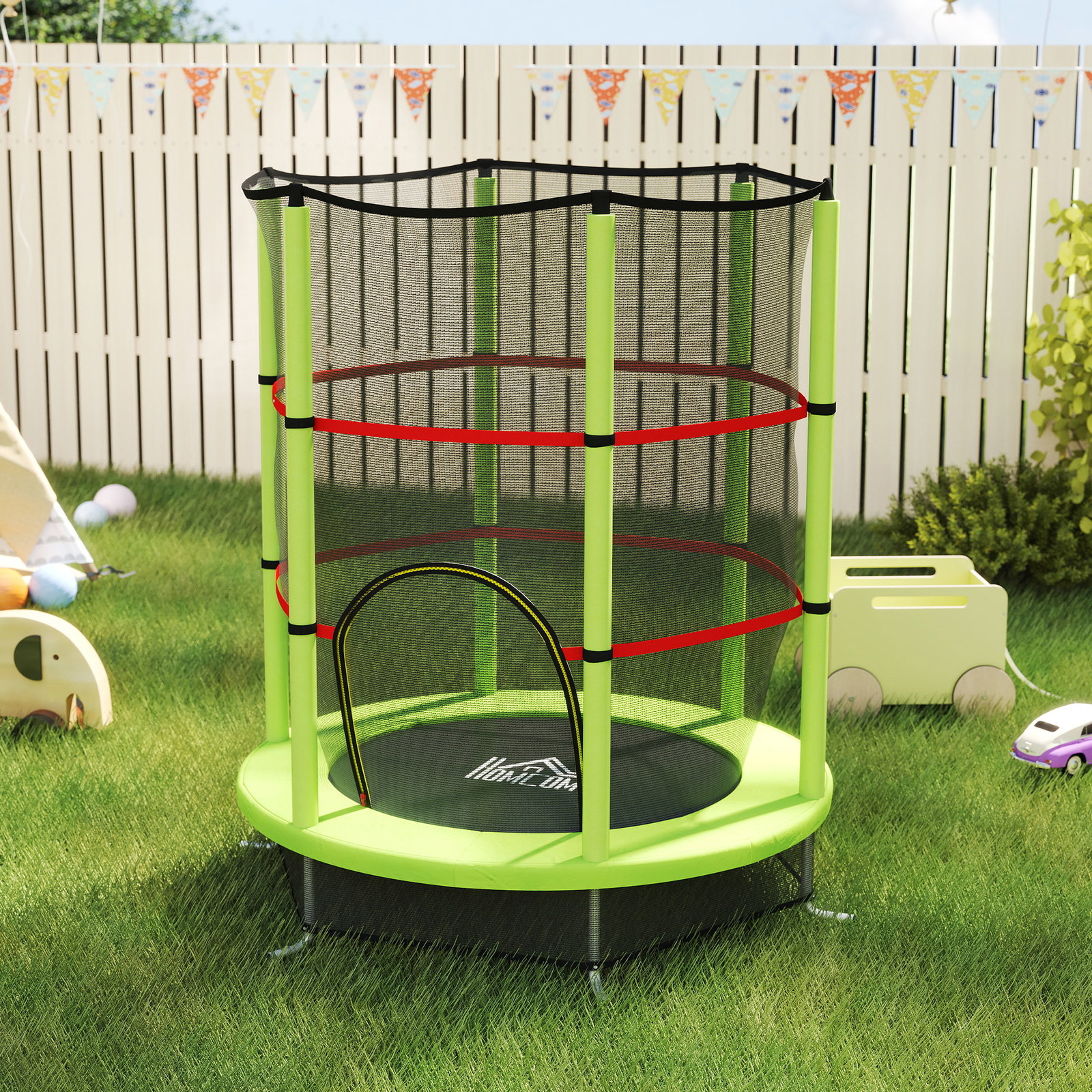 Trampolim infantil ø140x190 cm trampolim para crianças de 3-6 anos com rede de segurança carga 45 kg para interior verde