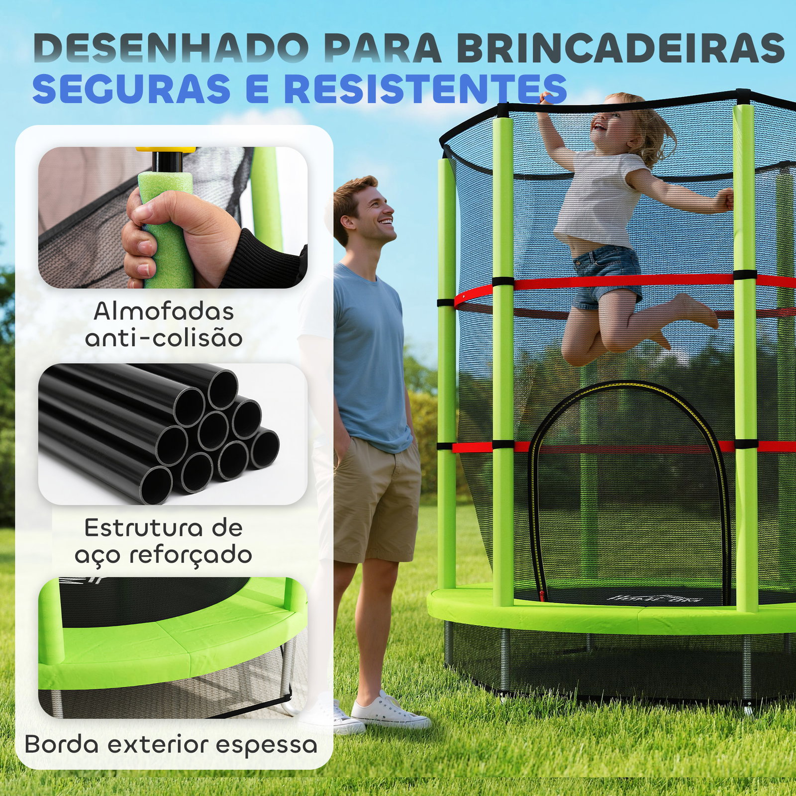 Trampolim infantil ø140x190 cm trampolim para crianças de 3-6 anos com rede de segurança carga 45 kg para interior verde