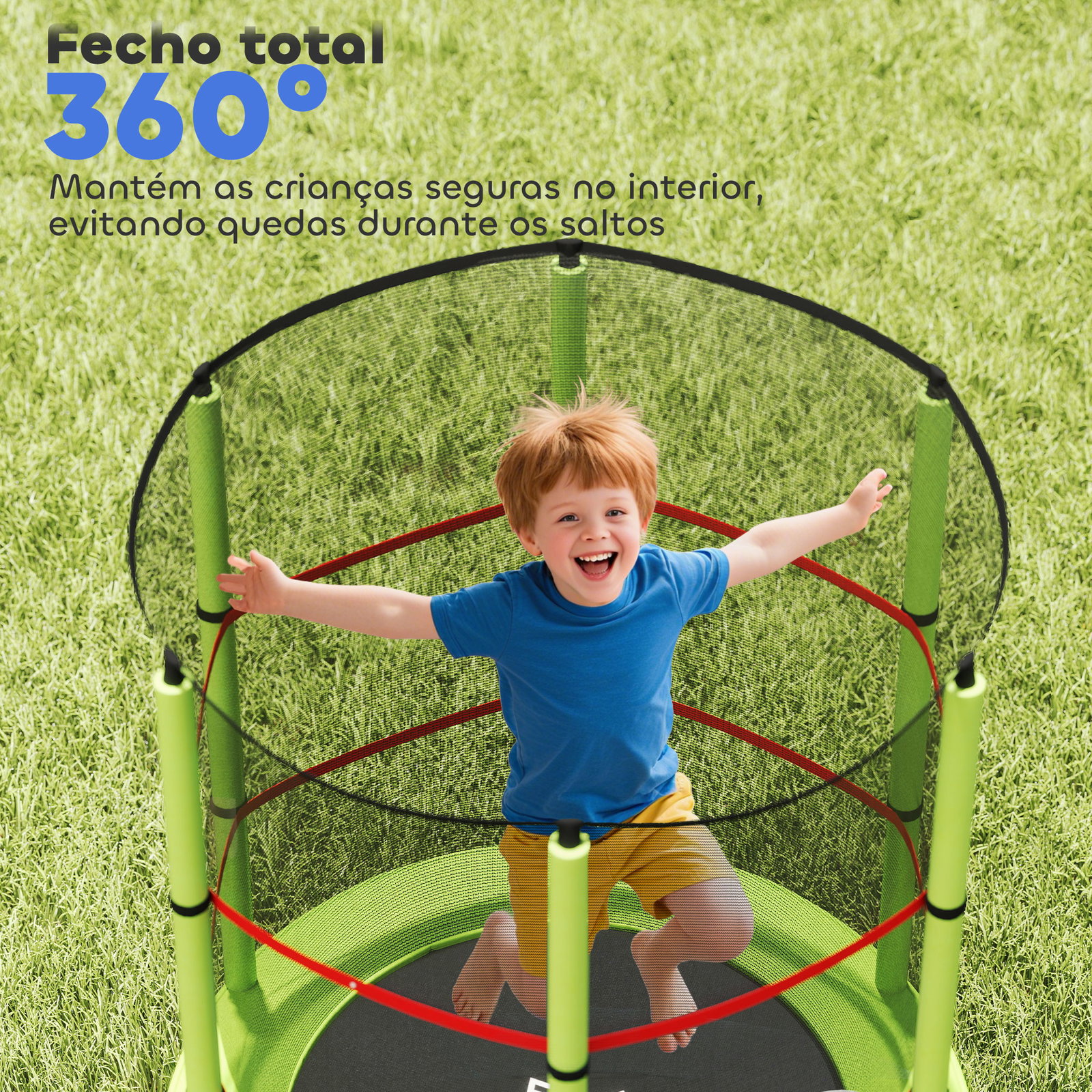Trampolim infantil ø140x190 cm trampolim para crianças de 3-6 anos com rede de segurança carga 45 kg para interior verde